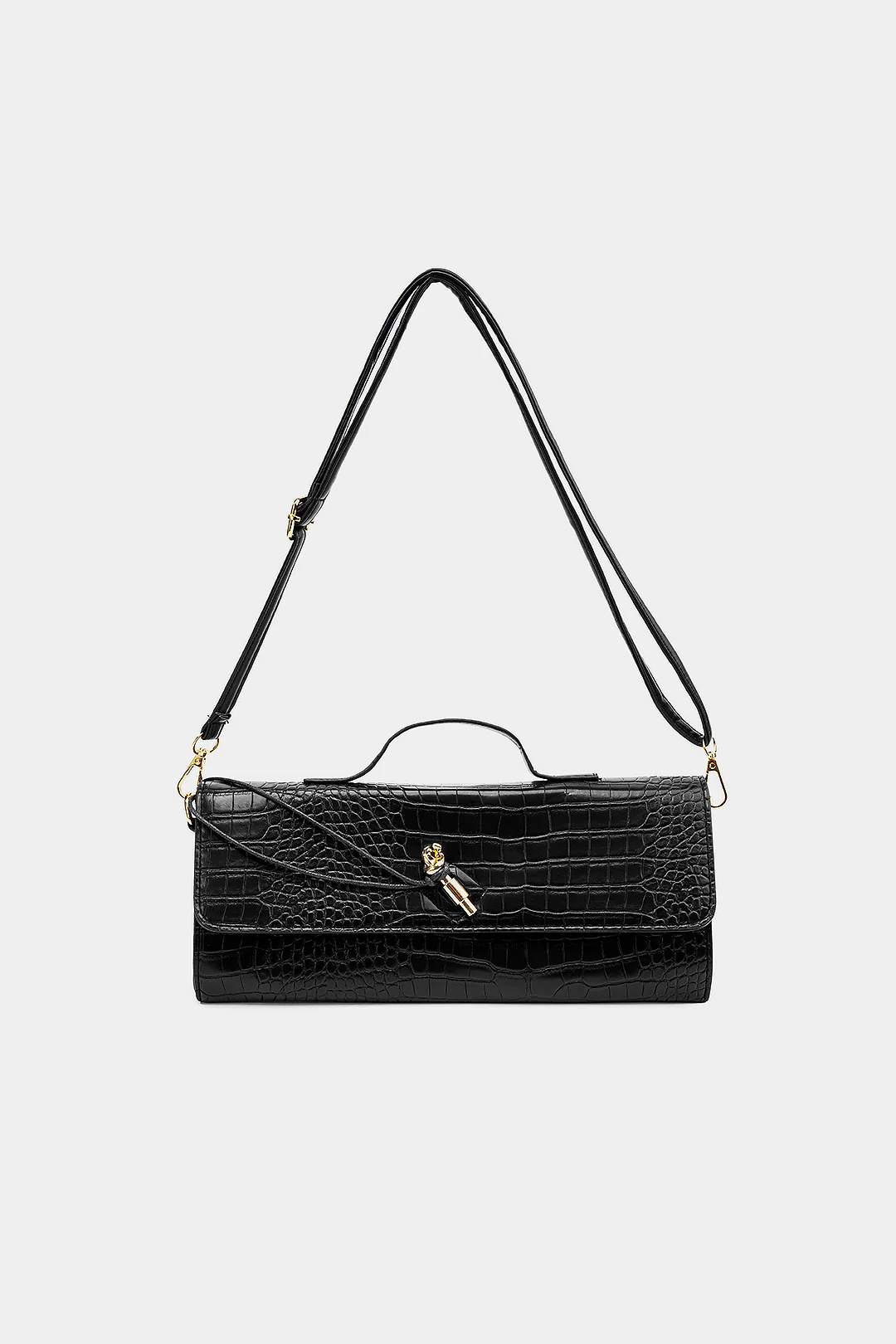 Crocodile Pattern Metallic Lock Clutch Bag - Image 5