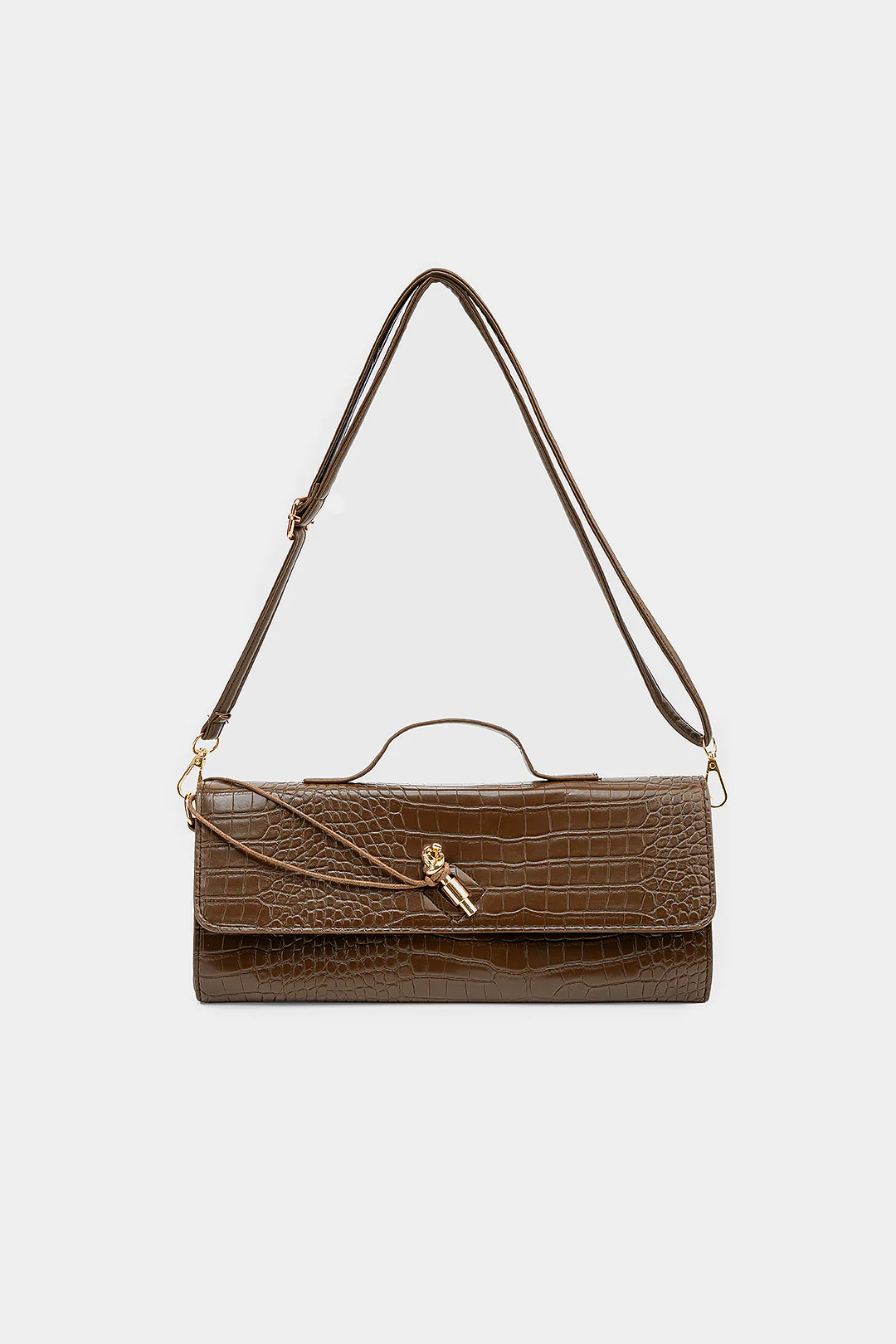 Crocodile Pattern Metallic Lock Clutch Bag - Image 6