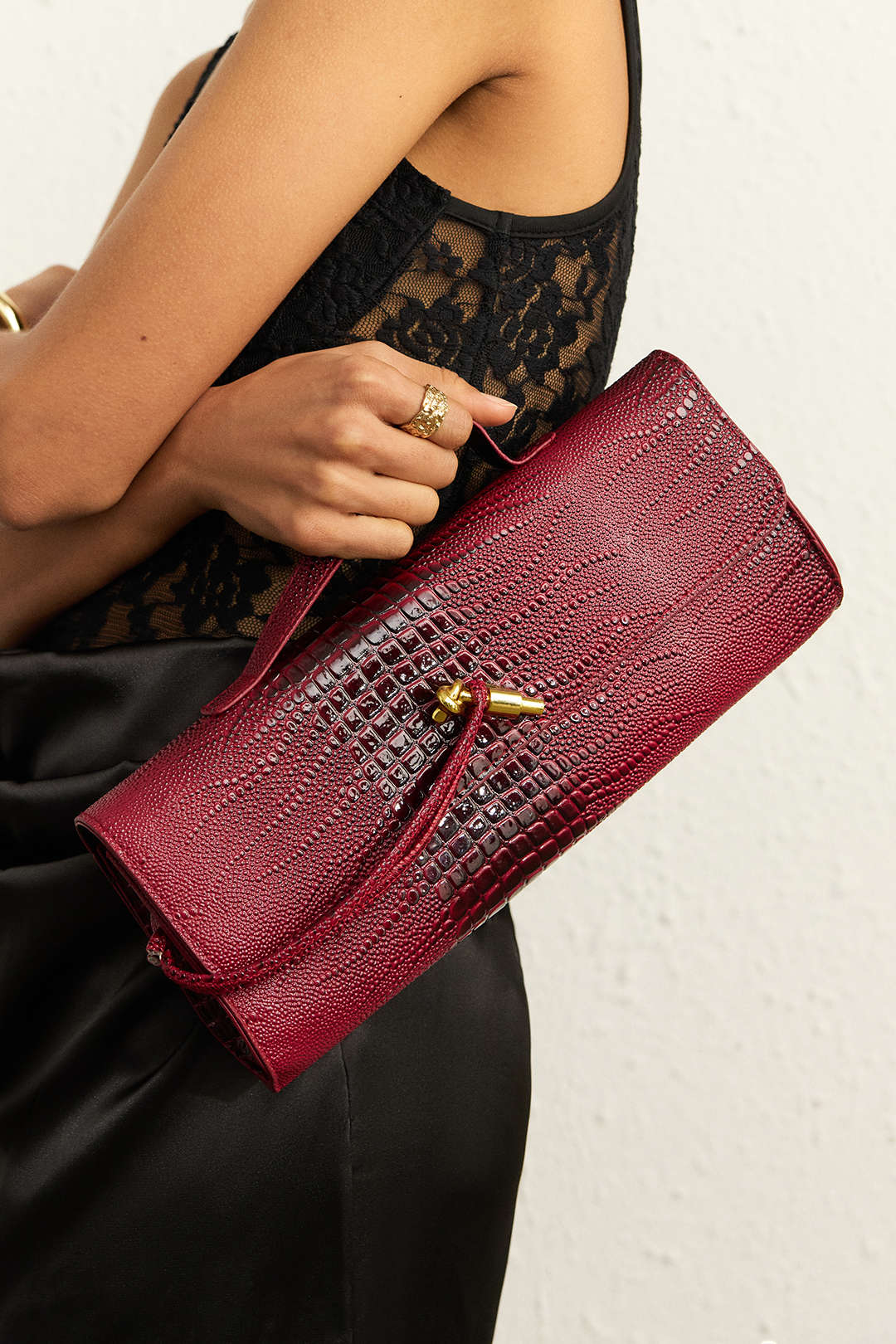 Crocodile Skin Pattern Faux Leather Clutch Bag - Image 5