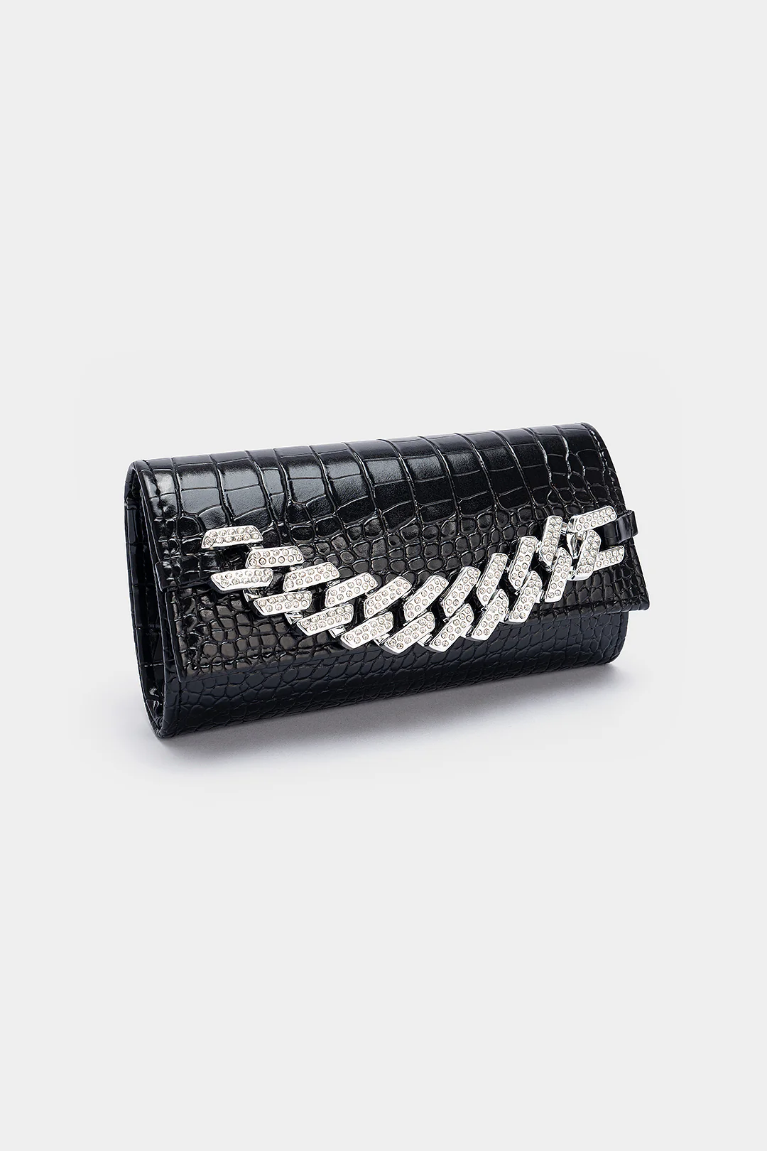 Croc Print Faux Leather Rhinestone Decor Meatllic Chain Cross-Body Bag - Image 3