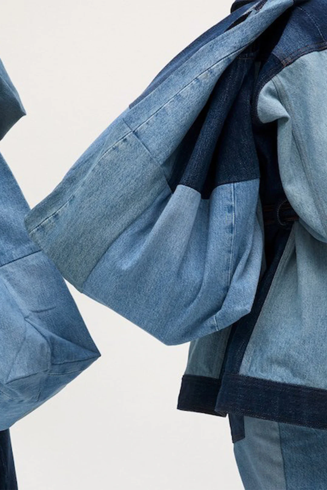 Denim Color-Block Washed Tote Bag - Image 2