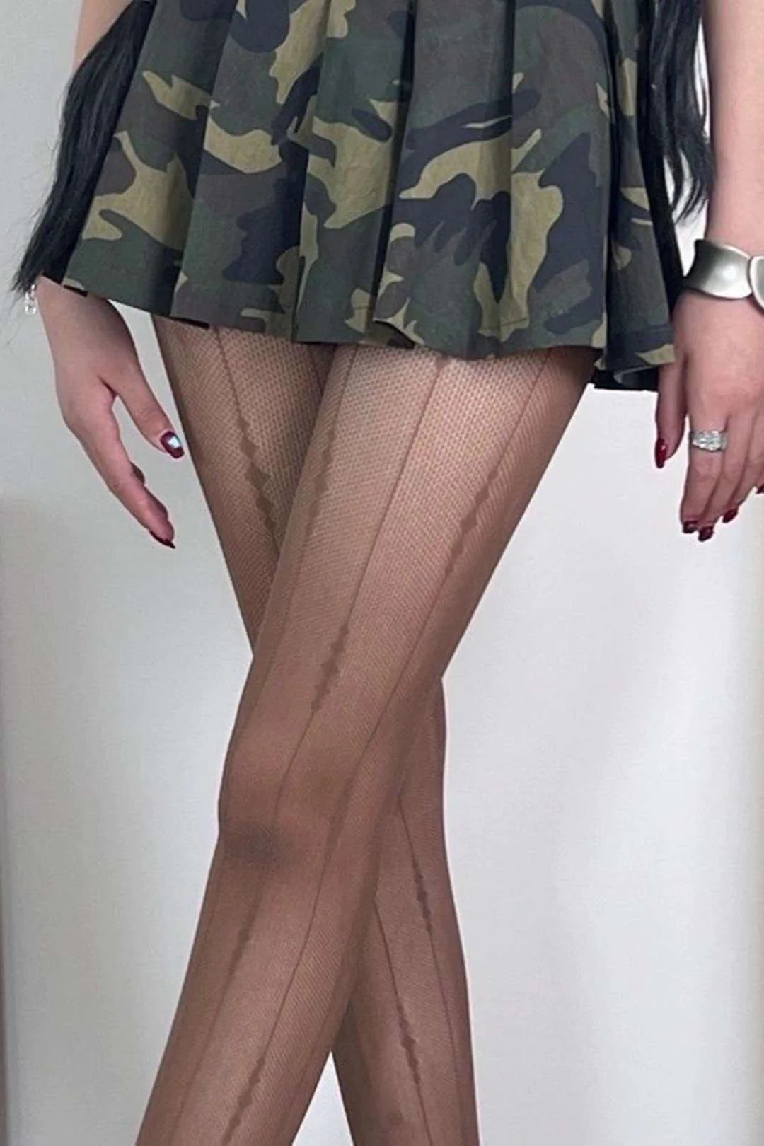 Mesh Geometric Hollow Line Sheer Tights - Image 7