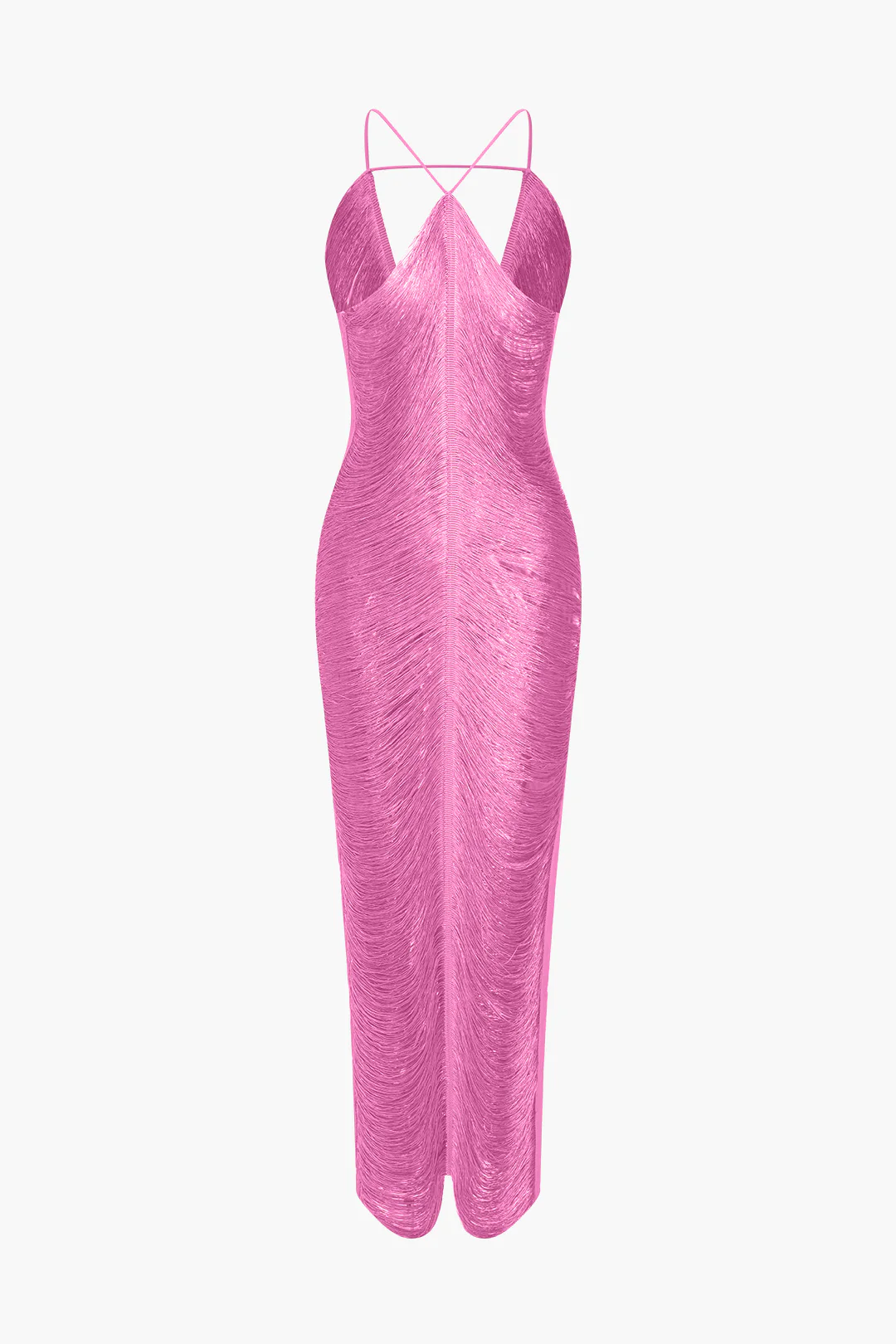 Solid Fringe Cut Out Slit Midi Dress - Image 10