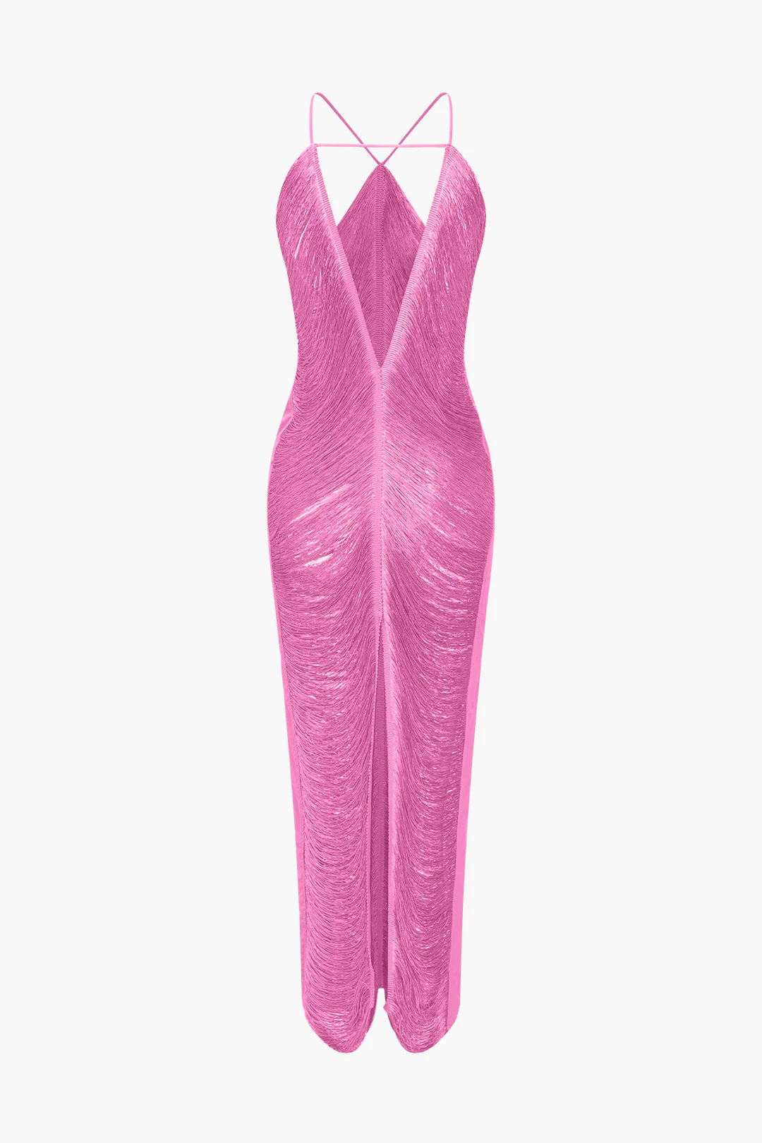 Solid Fringe Cut Out Slit Midi Dress - Image 11