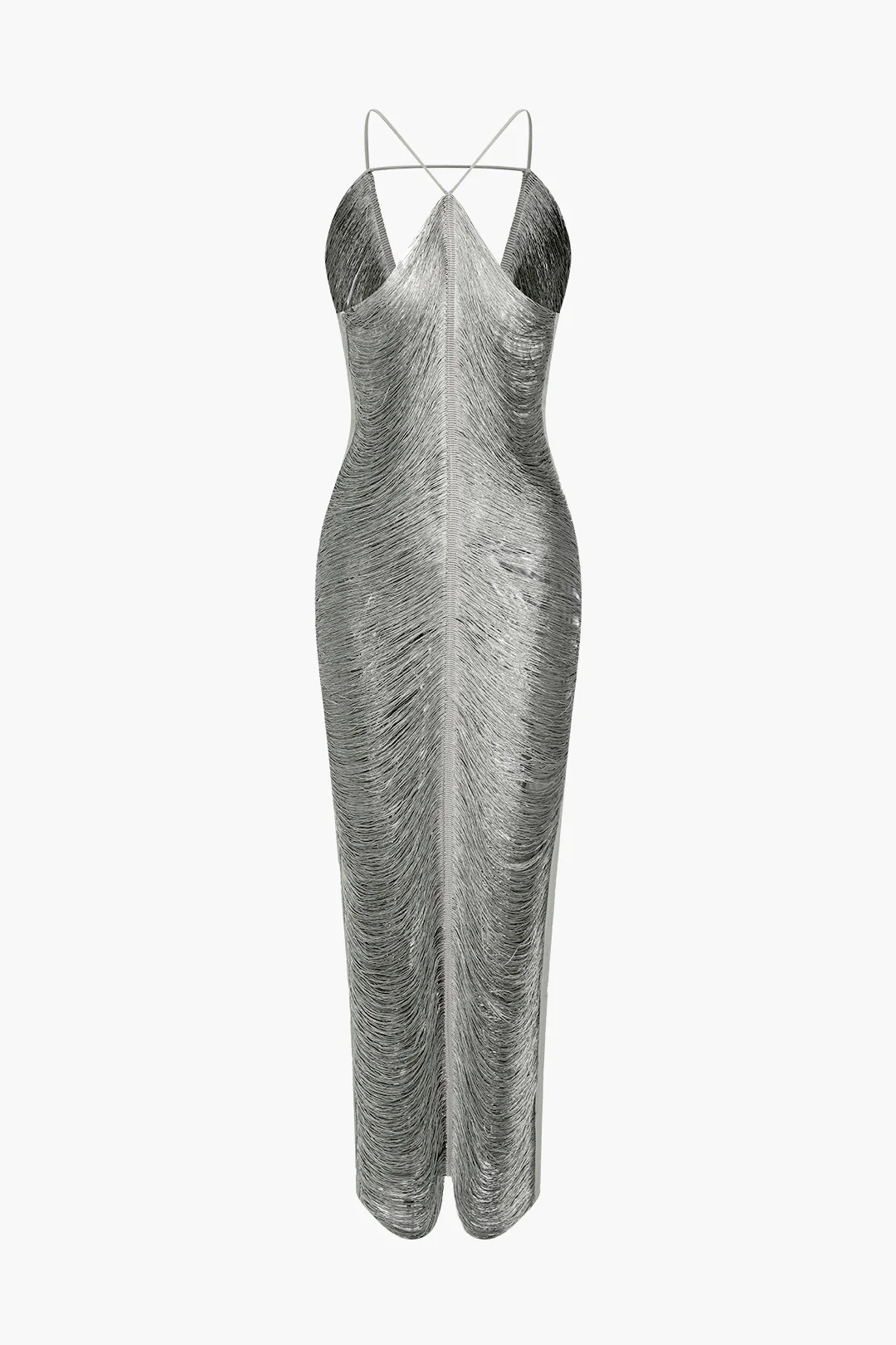 Solid Fringe Cut Out Slit Midi Dress - Image 12