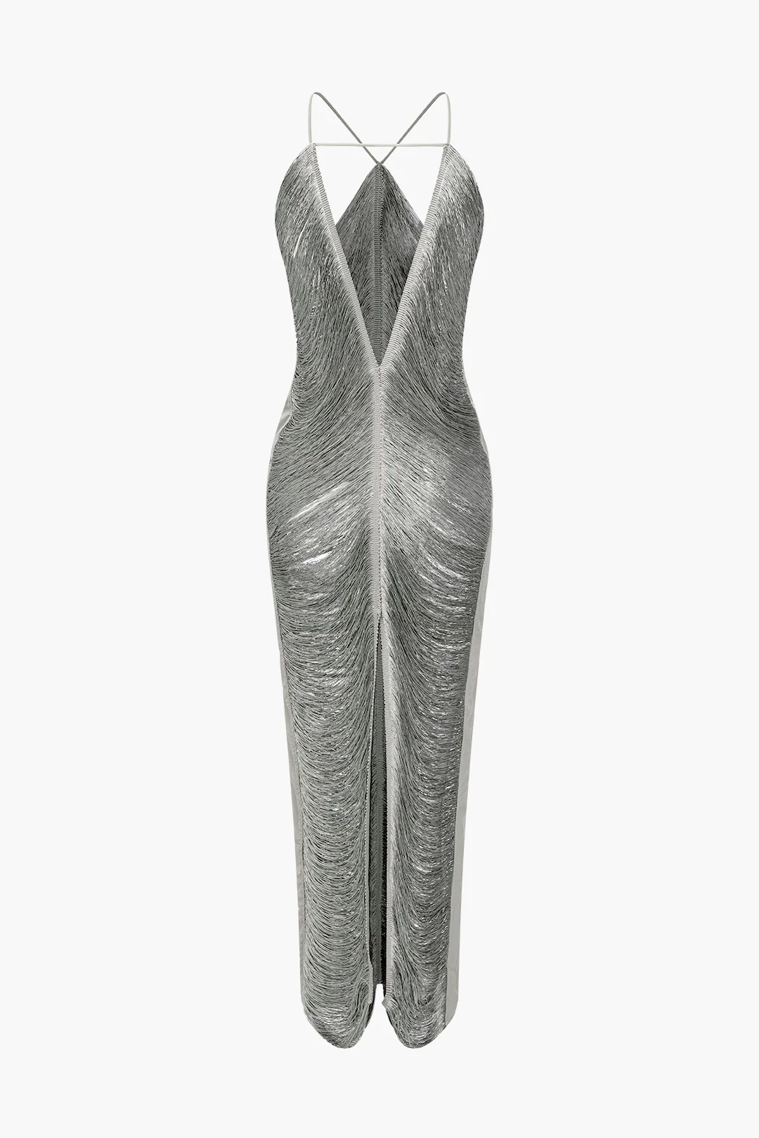Solid Fringe Cut Out Slit Midi Dress - Image 13