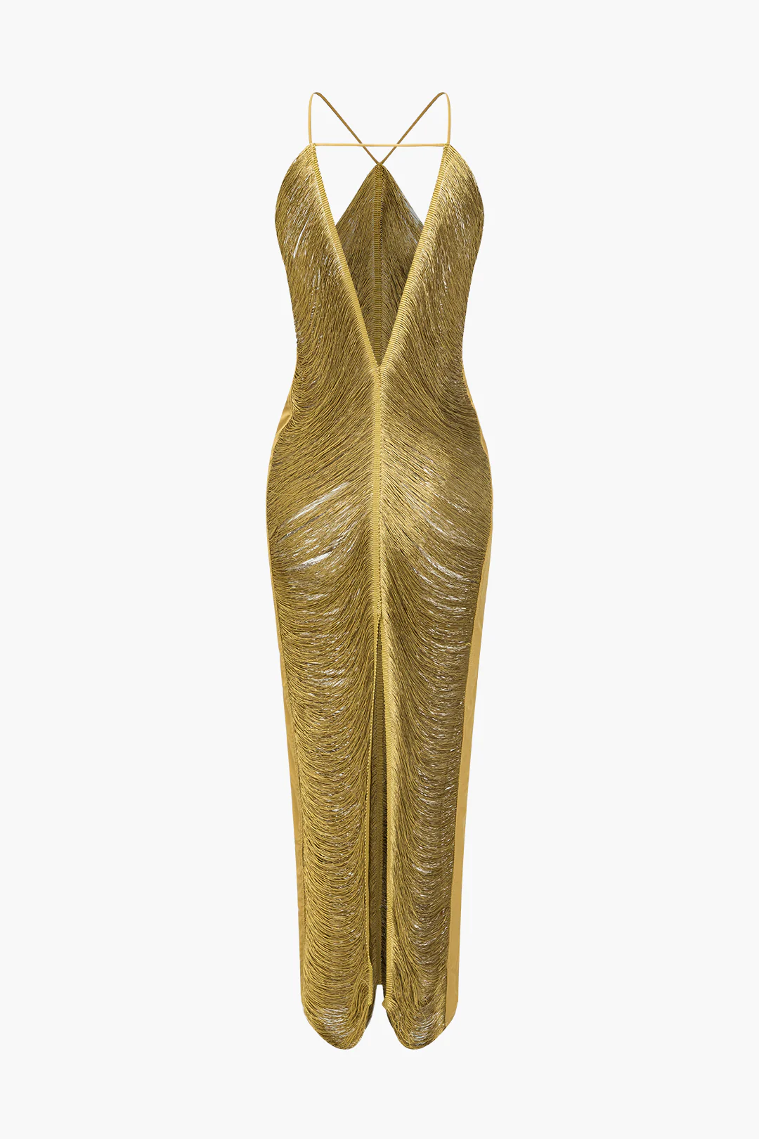 Solid Fringe Cut Out Slit Midi Dress - Image 2