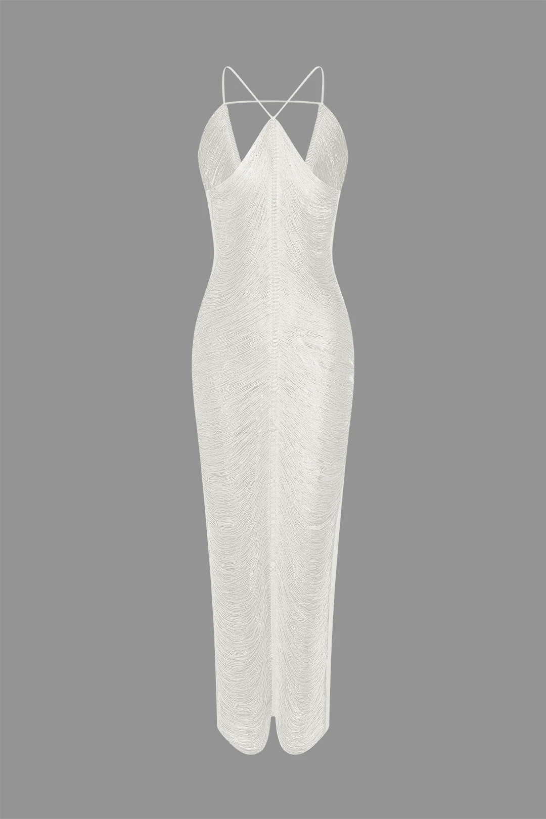 Solid Fringe Cut Out Slit Midi Dress - Image 4
