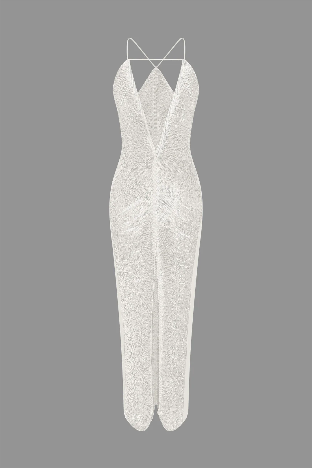 Solid Fringe Cut Out Slit Midi Dress - Image 5