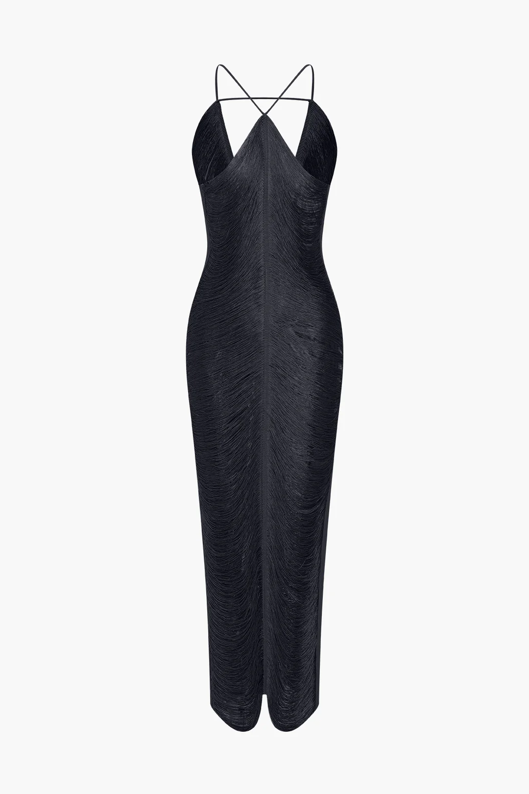 Solid Fringe Cut Out Slit Midi Dress - Image 6