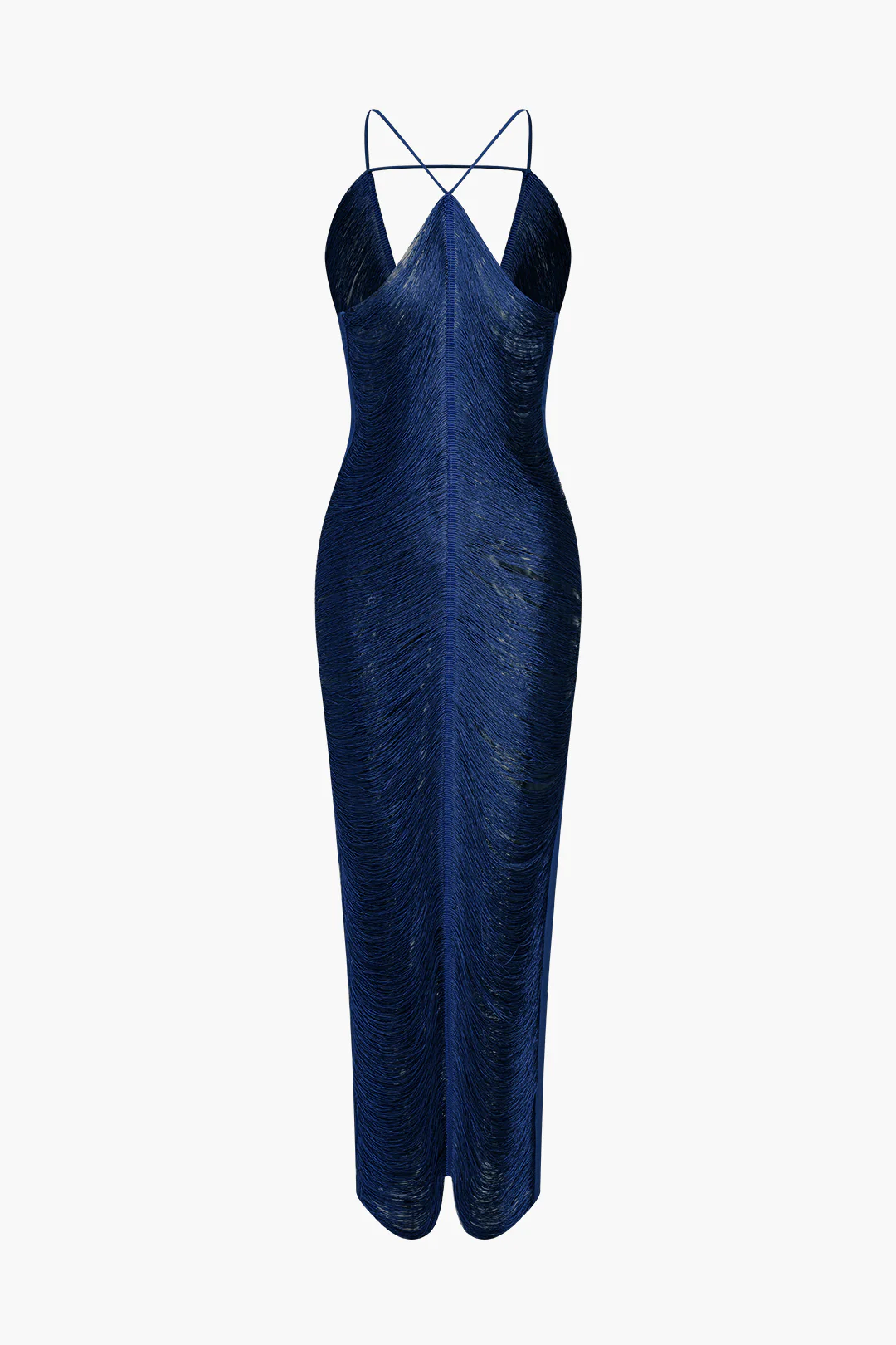 Solid Fringe Cut Out Slit Midi Dress - Image 8