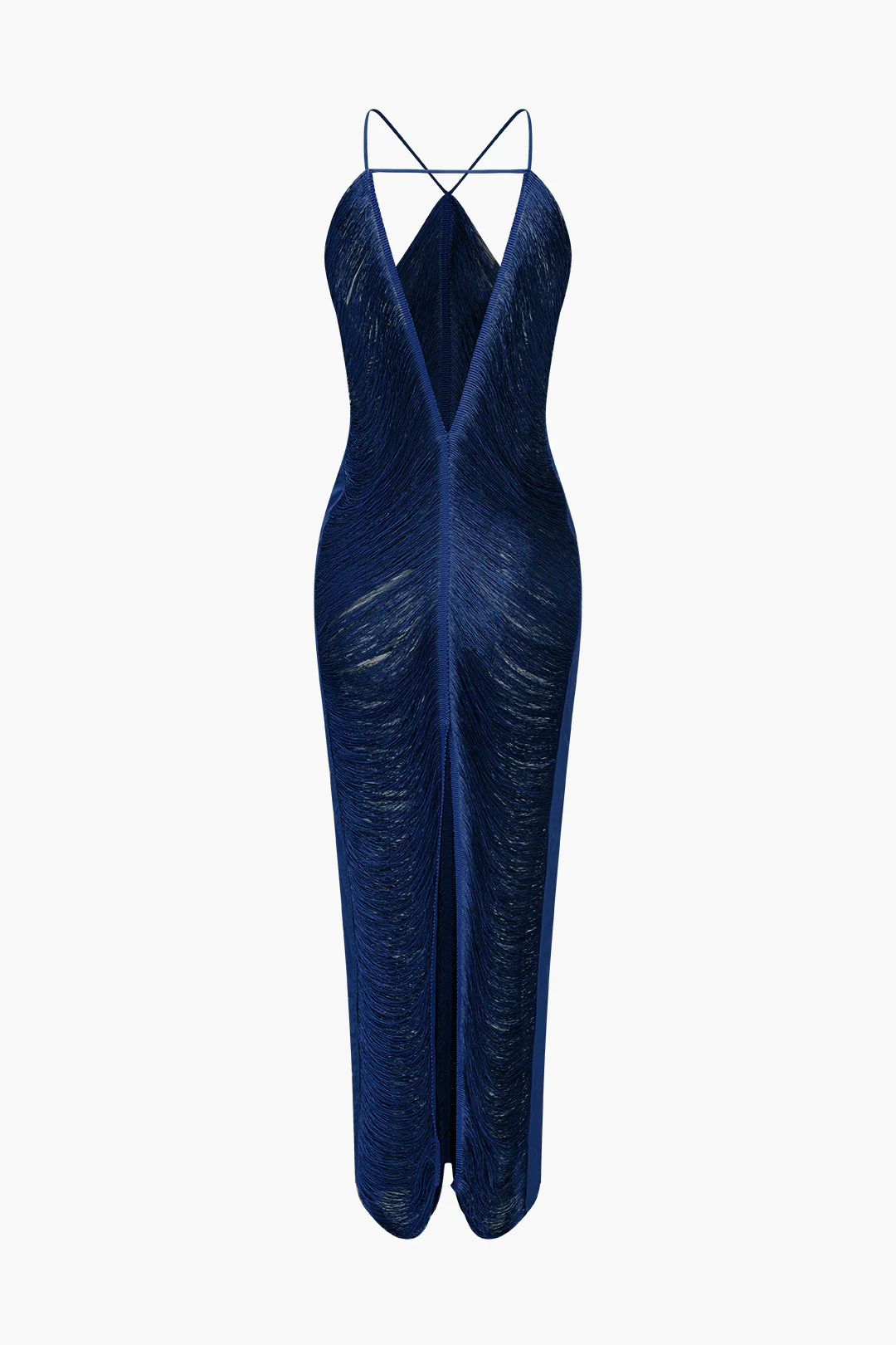 Solid Fringe Cut Out Slit Midi Dress - Image 9