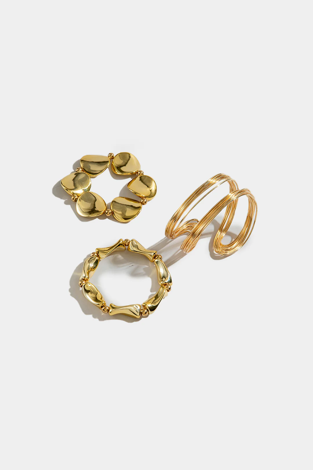Metal Multilayer Geometric Open Wavy Beaded Bracelet - Image 2