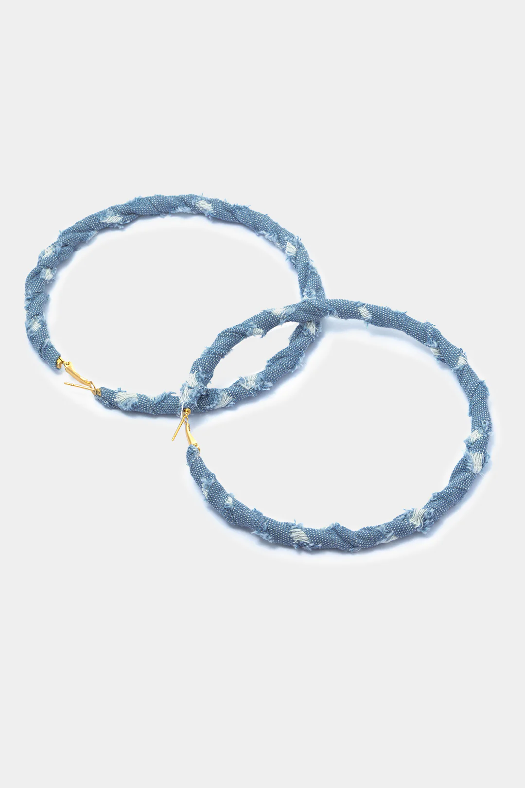 Distressed Denim Hoop Earrings - Image 2