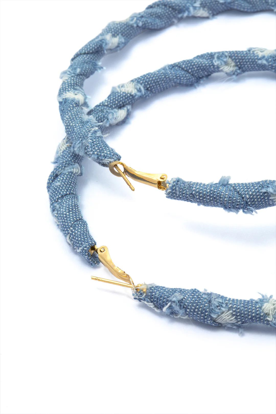 Distressed Denim Hoop Earrings - Image 3