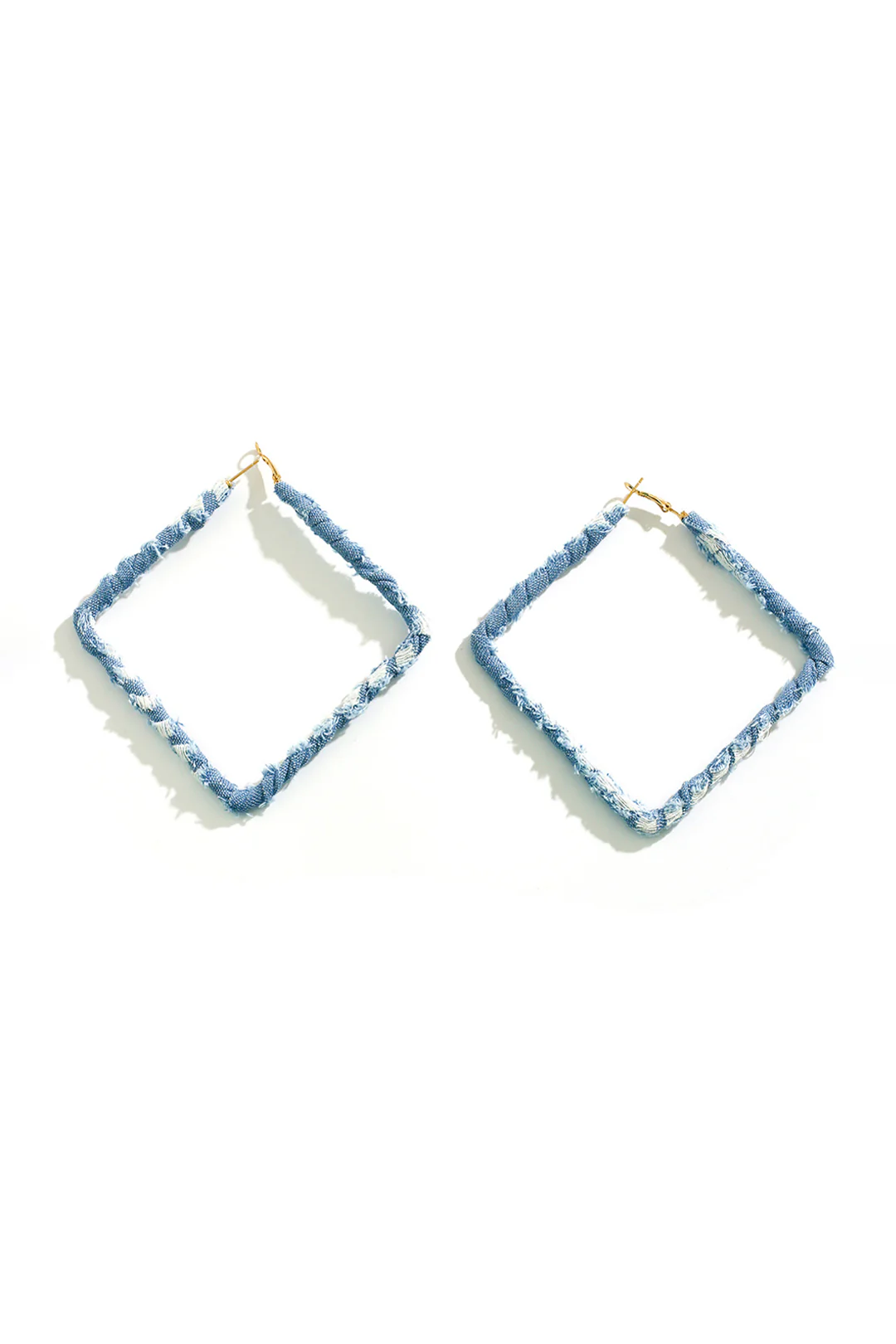 Distressed Denim Hoop Earrings - Image 4
