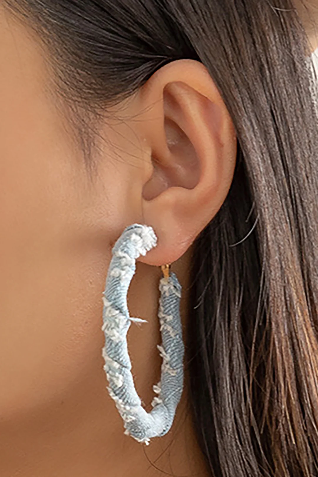 Distressed Denim Hoop Earrings - Image 7