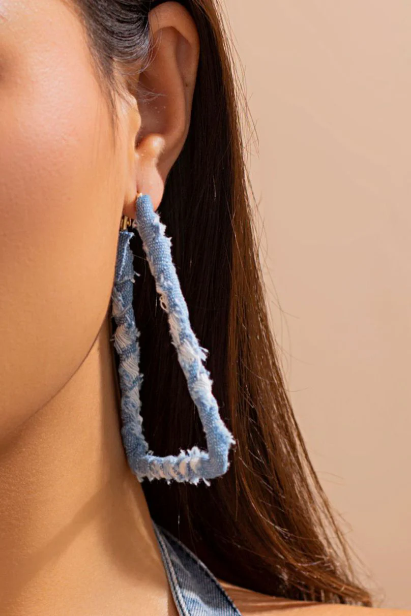 Distressed Denim Hoop Earrings - Image 8