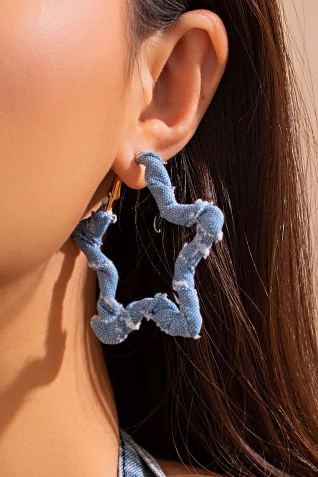 Distressed Denim Hoop Earrings - Image 9