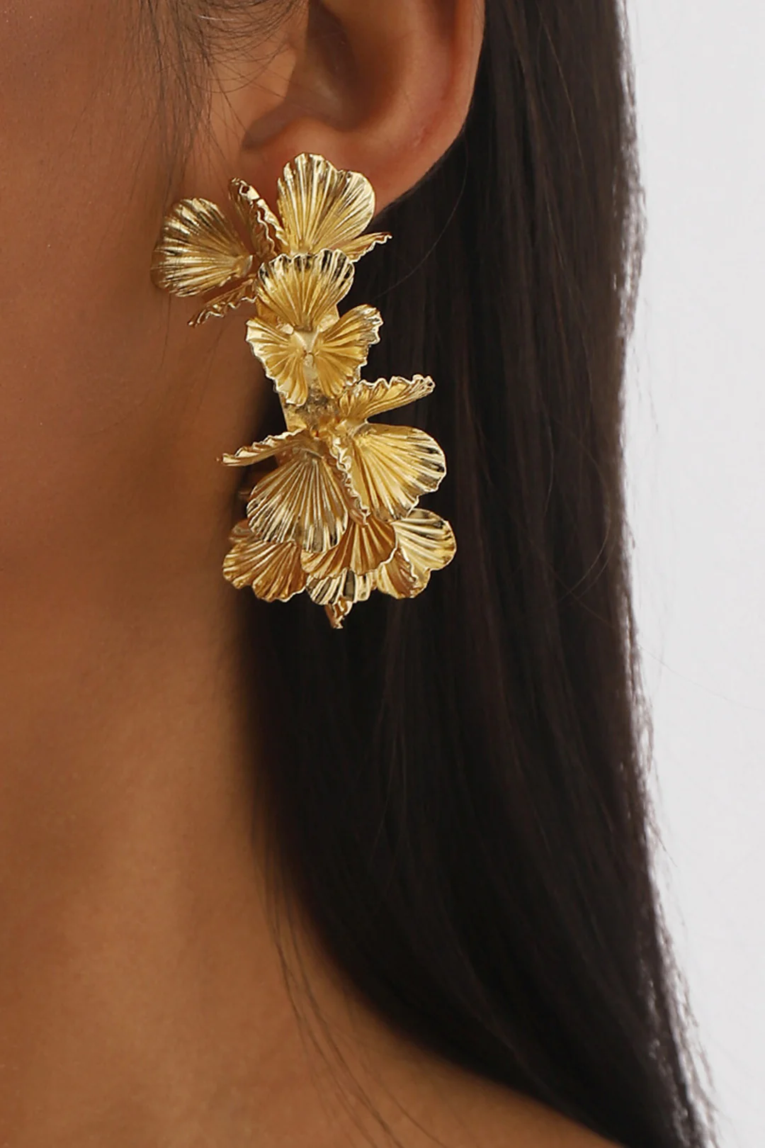 Metal 3D Floral C Shape Earrings - Image 2