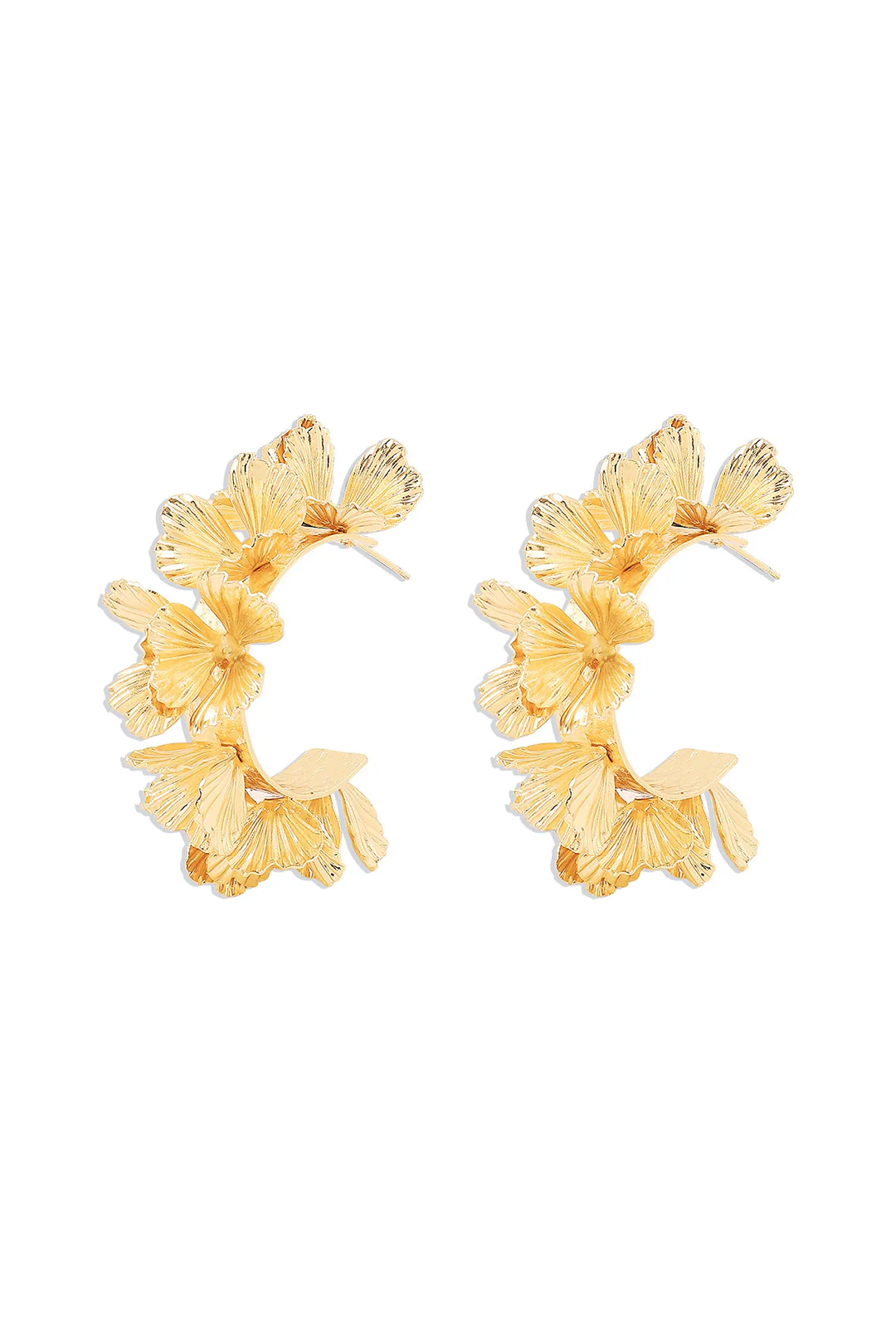 Metal 3D Floral C Shape Earrings - Image 3