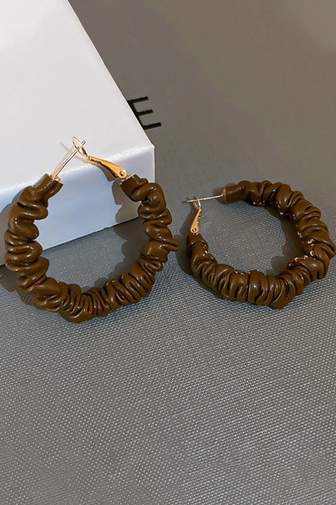 Faux Leather Circle Earrings - Image 2