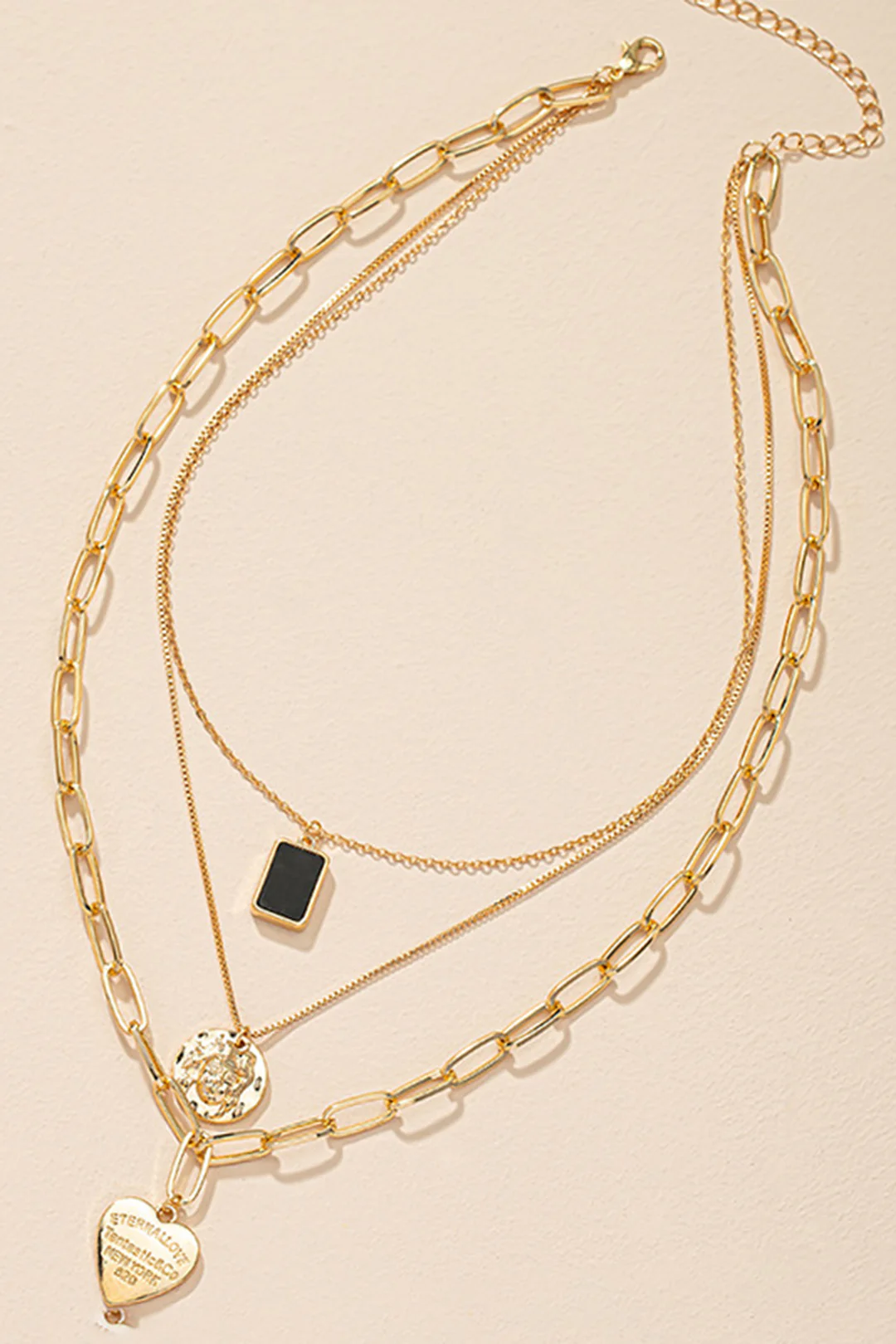 Metal Layered Heart Pendant Necklace - Image 3