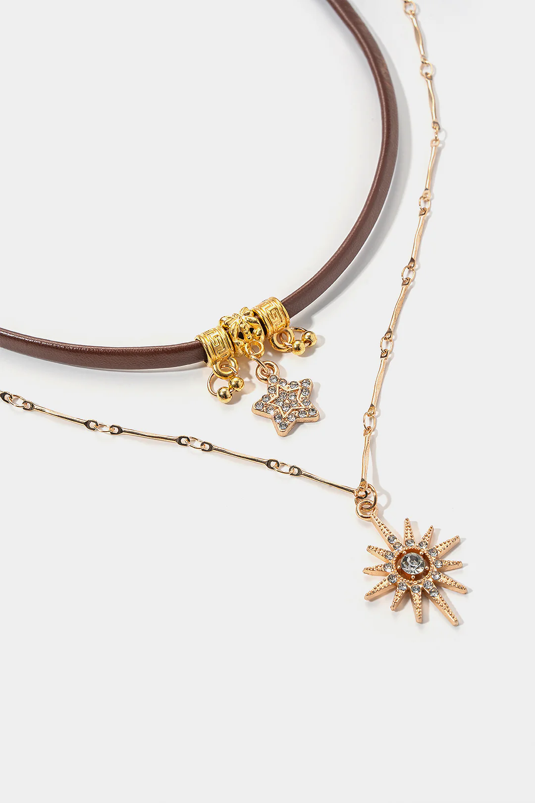 Leather Double-Layer Metallic Necklace - Image 2