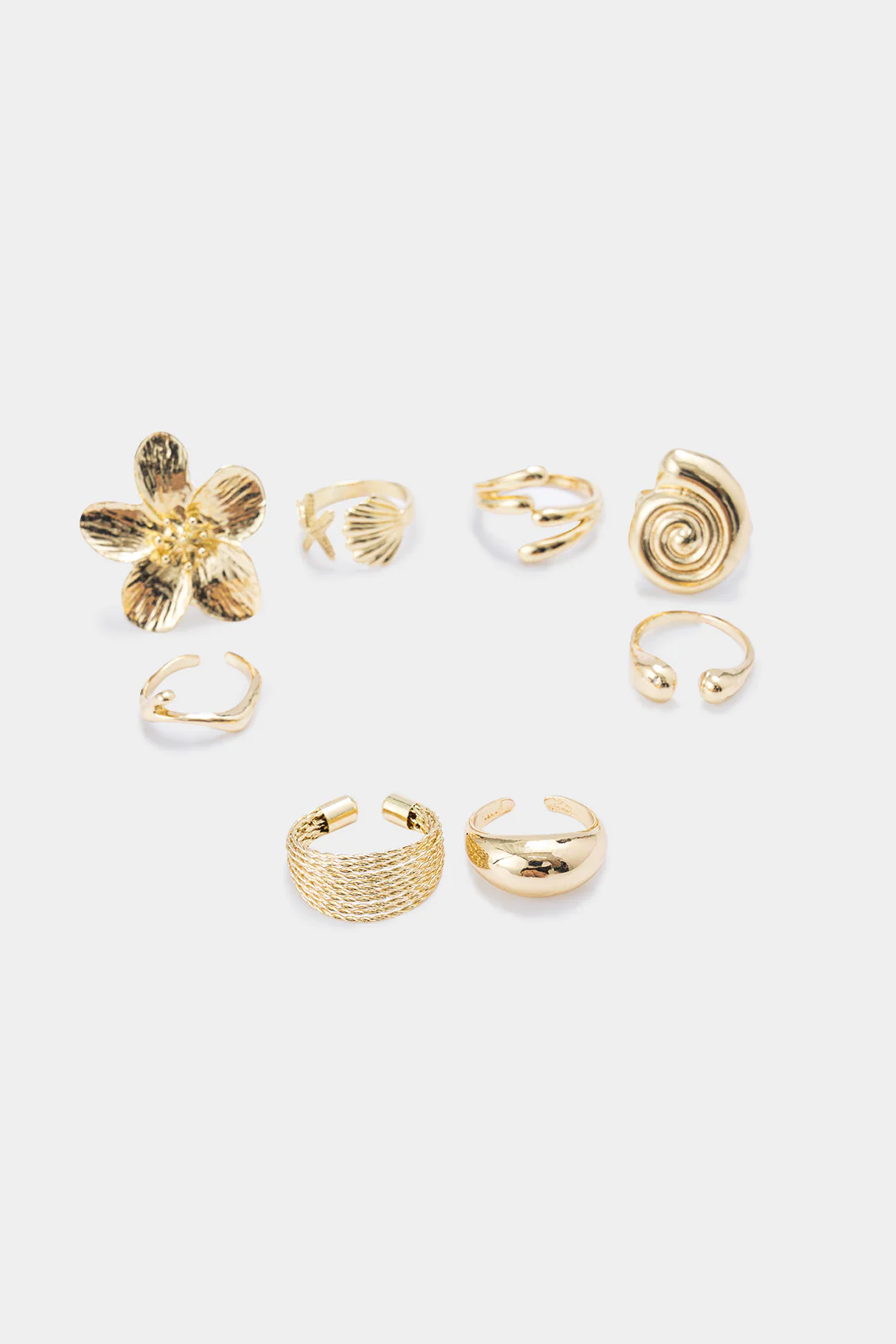 Shell Starfish Flower Irregular Metallic Open Ring Set - Image 2