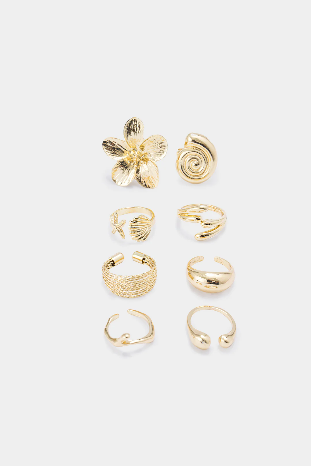 Shell Starfish Flower Irregular Metallic Open Ring Set - Image 3