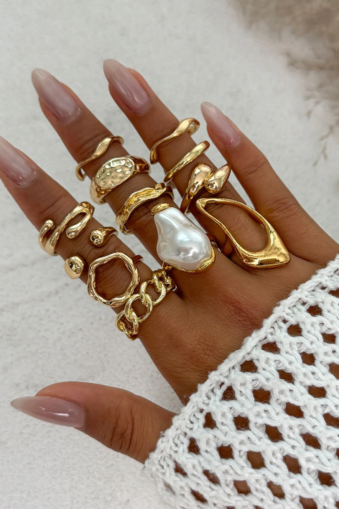 Metal Pearl Irregular Rings - Image 2