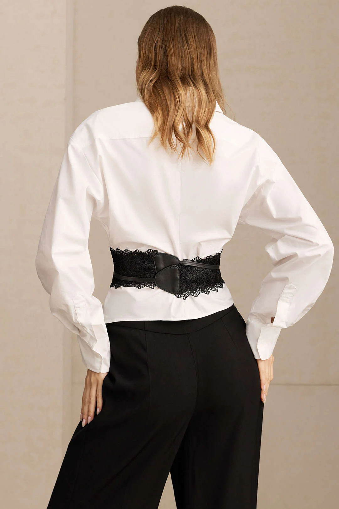 Faux Leather Patchwork Lace Trim Belt - Image 3