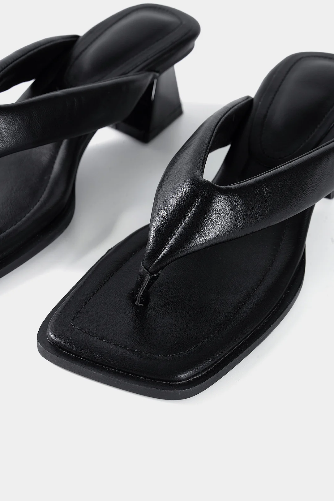 Leather Square Toe  Heel Sandals - Image 4