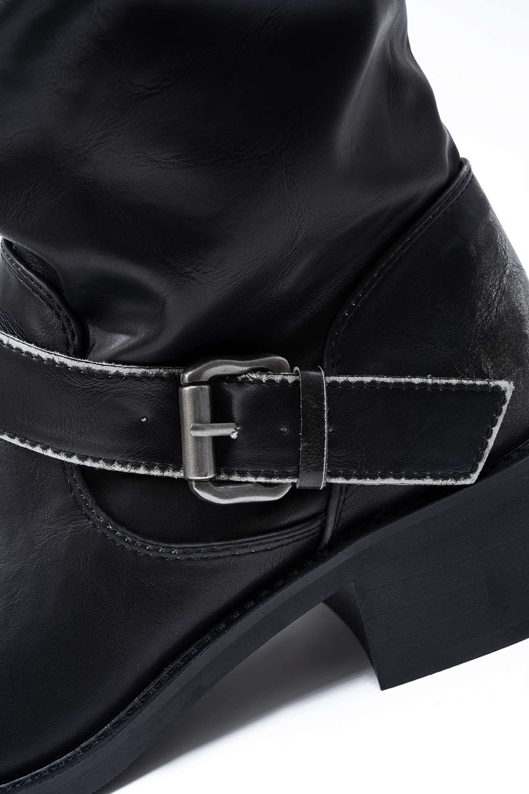 Leather Metallic Buckle Mid Calf Boots - Image 3