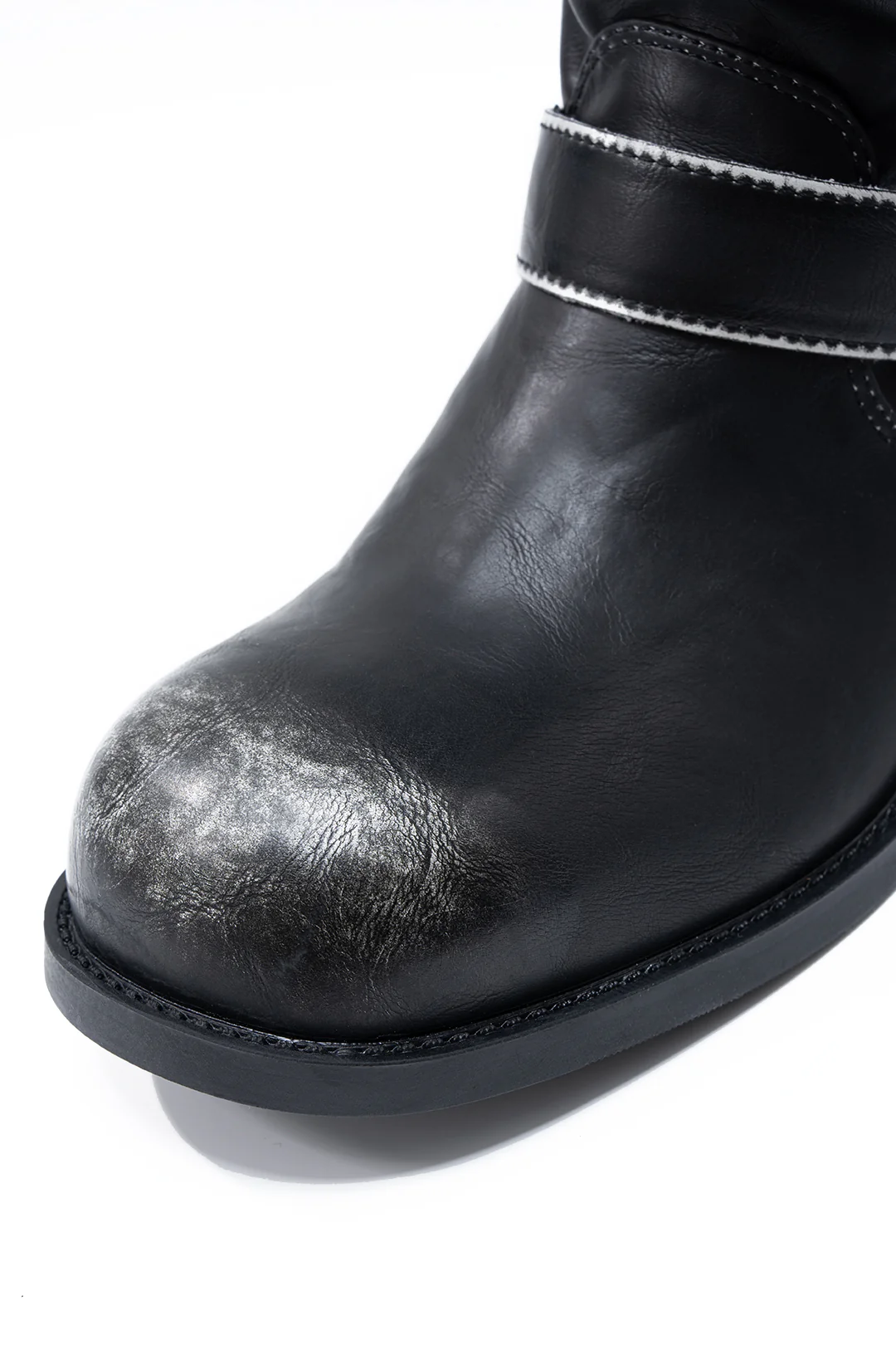 Leather Metallic Buckle Mid Calf Boots - Image 4