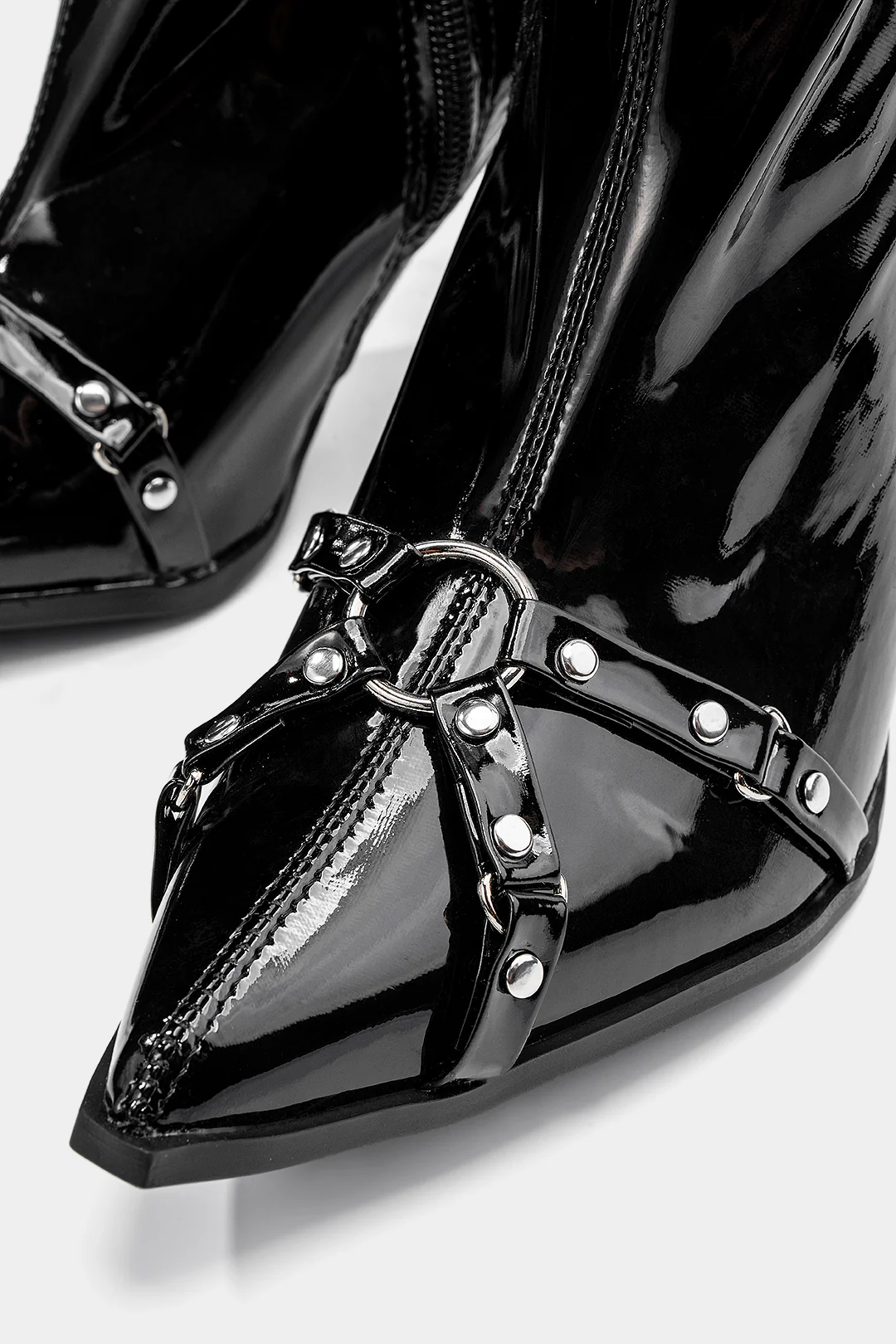 Leather Metallic Buckle Pointed Ankle Boots - Image 2