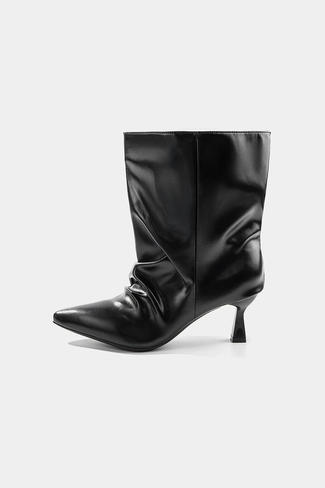 Leather Ruched Wrinkled Pointed Ankle Boots - Image 2