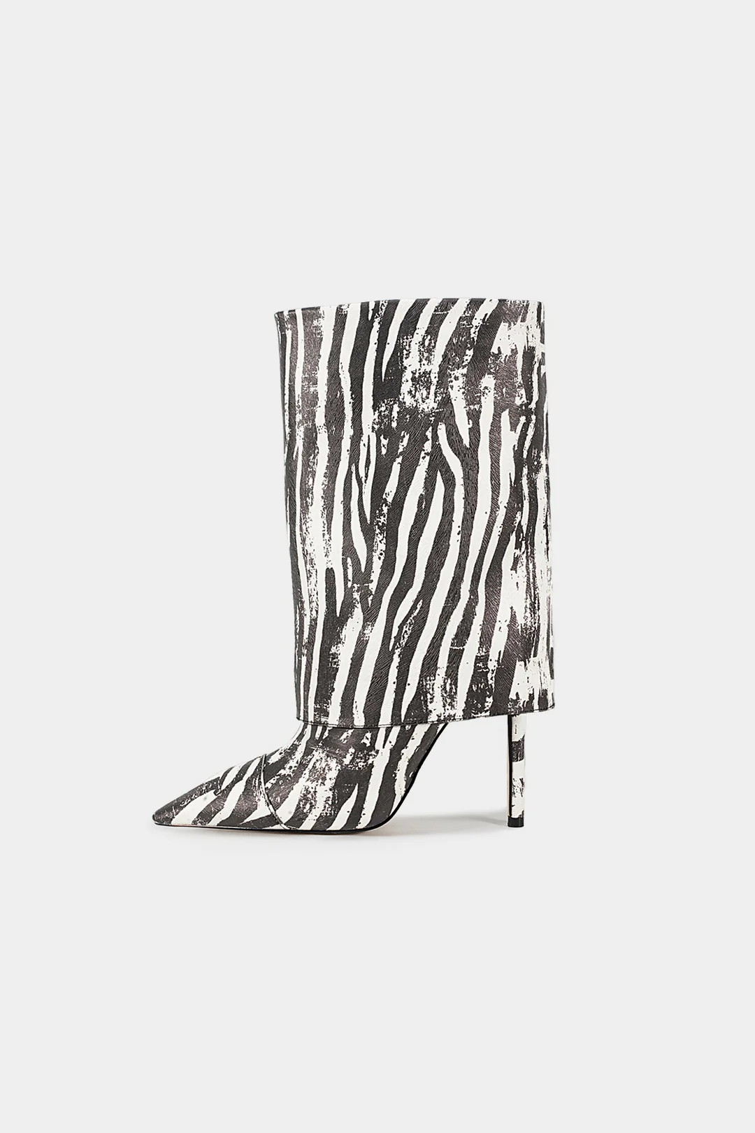 Zebra Print Leather Pointed Toe Ankle Boots - Image 2