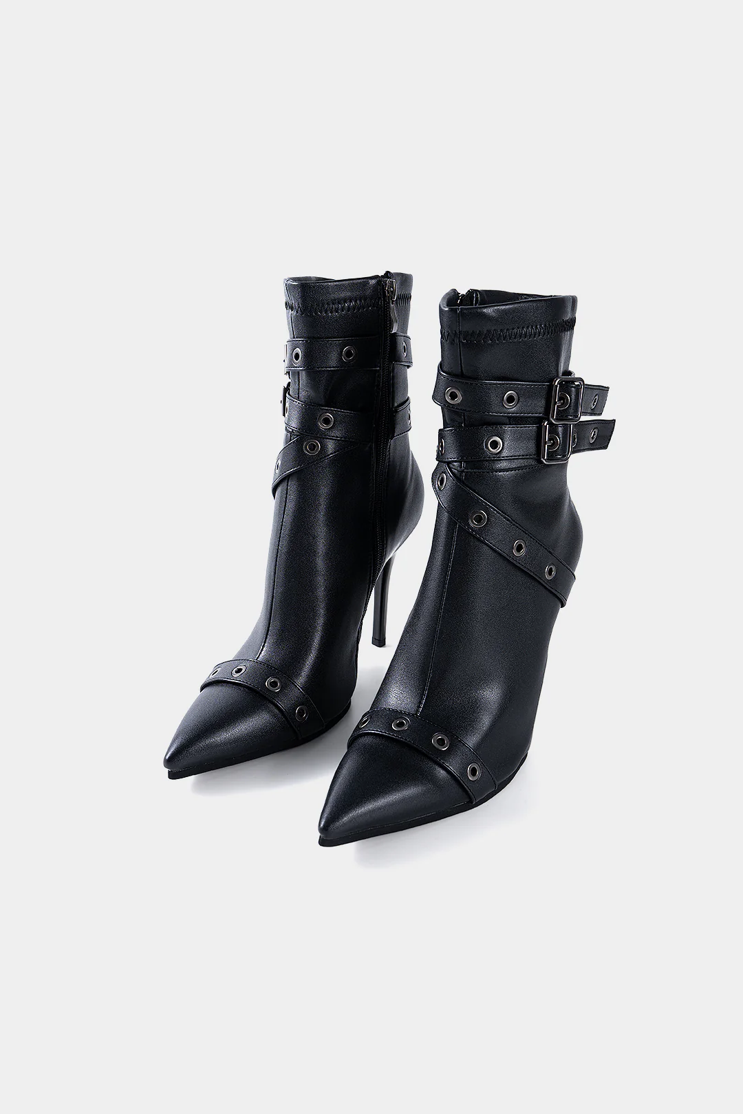 Metallic Rivets Pointed Ankle Boots