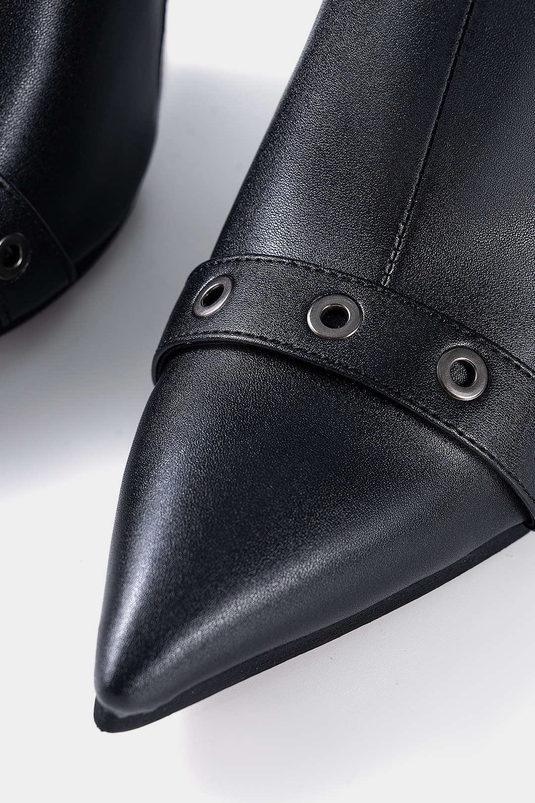 Metallic Rivets Pointed Ankle Boots - Image 4