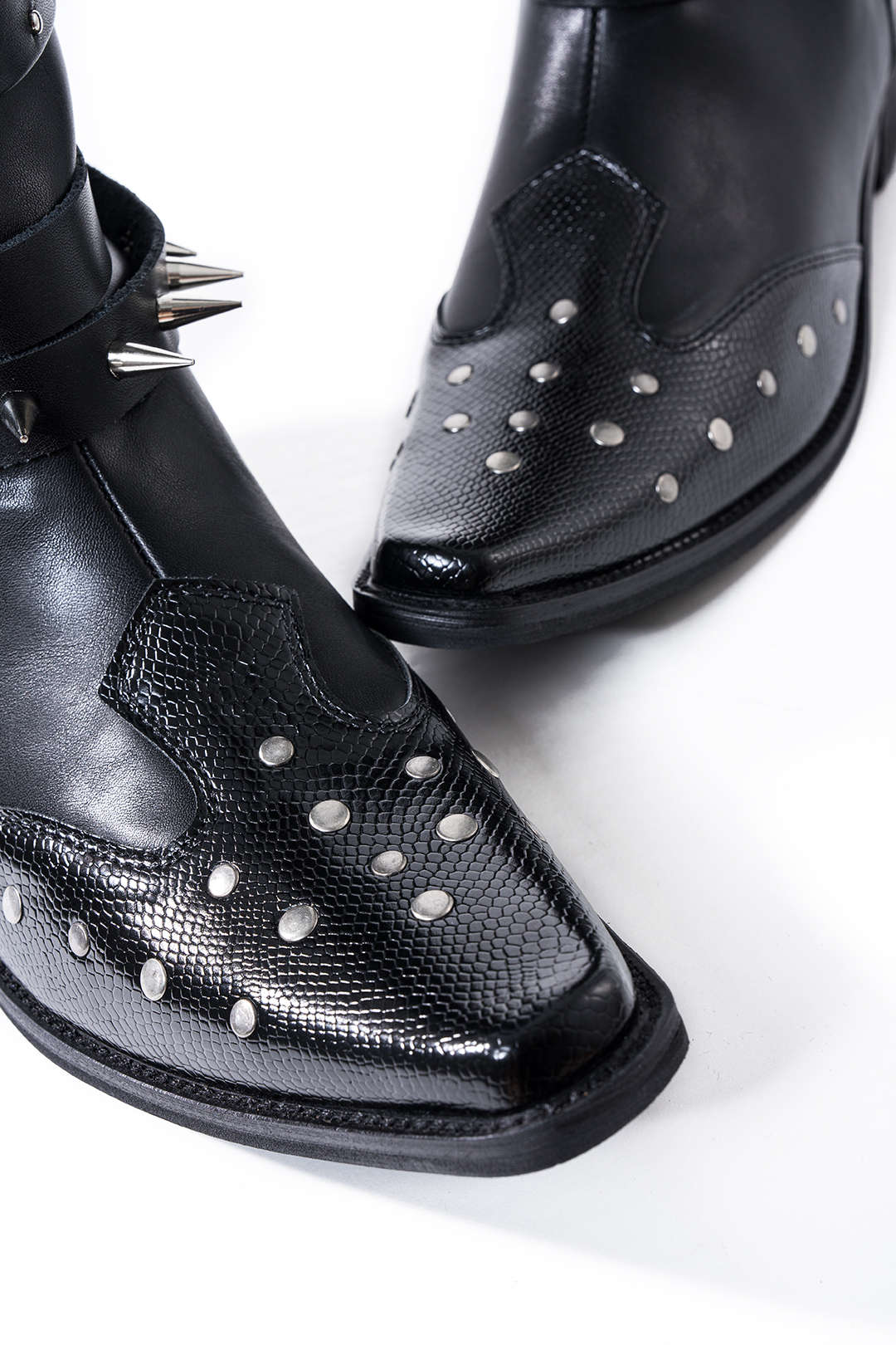 Leather Studded Pointed Toe Knee High Boots - Image 3