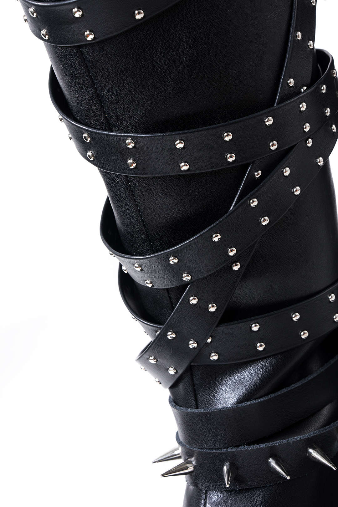 Leather Studded Pointed Toe Knee High Boots - Image 4