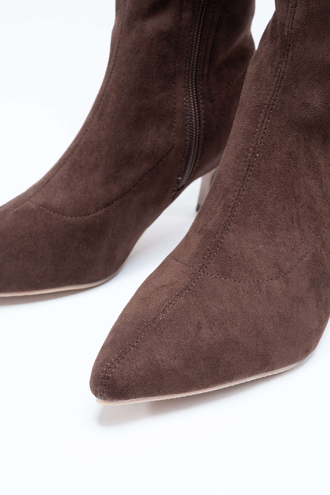 Suede Side Zipper Pointed Knee High Boots - Image 2