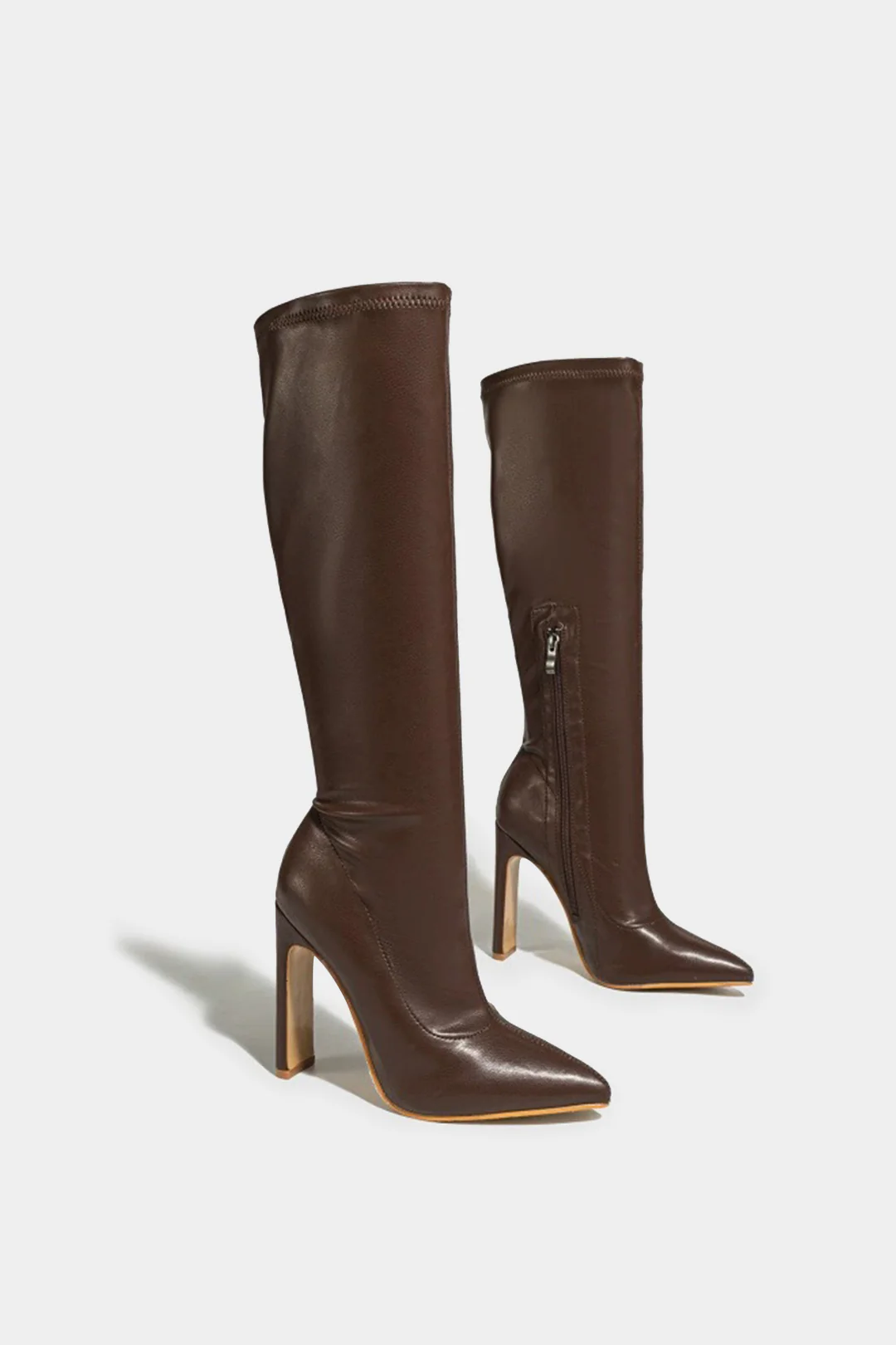 Pointed Zipper Knee High Boots - Image 2