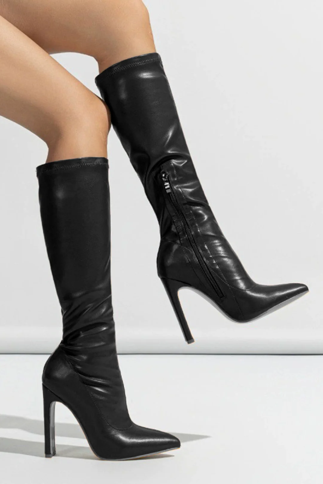 Pointed Zipper Knee High Boots - Image 3