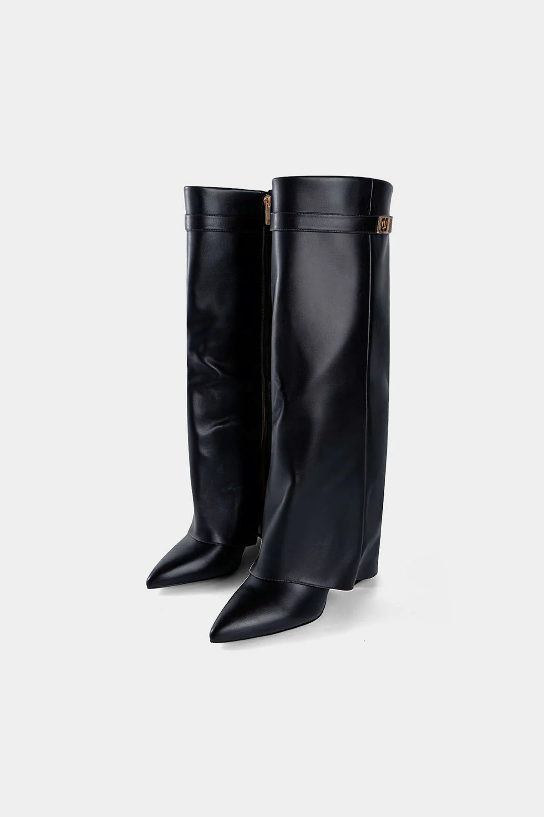 Leather Ruched Pointed Knee High Boots - Image 2