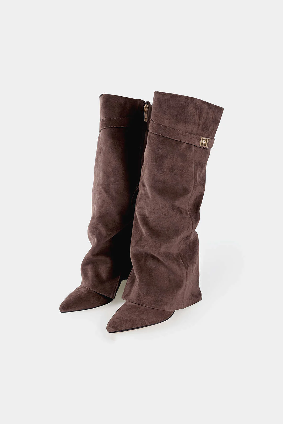 Leather Ruched Pointed Knee High Boots - Image 5