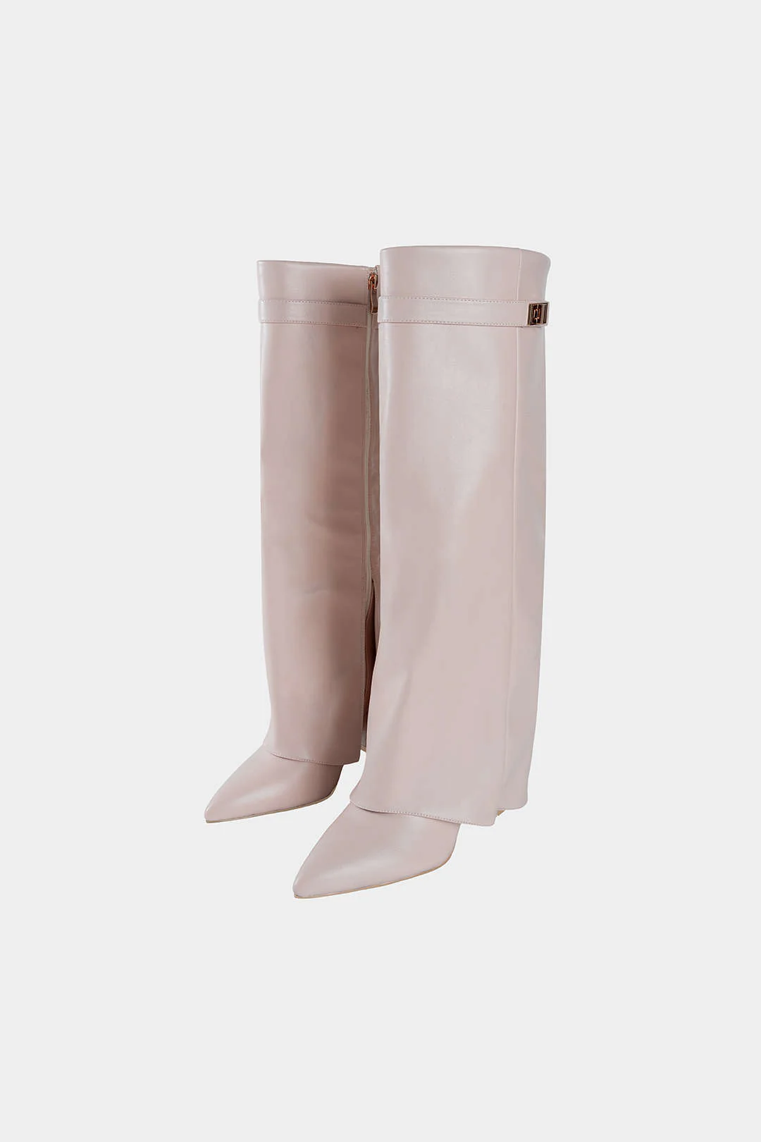 Leather Ruched Pointed Knee High Boots - Image 8