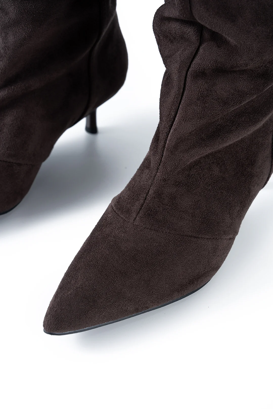 Suede Ruched Pointed Knee High Boots - Image 3