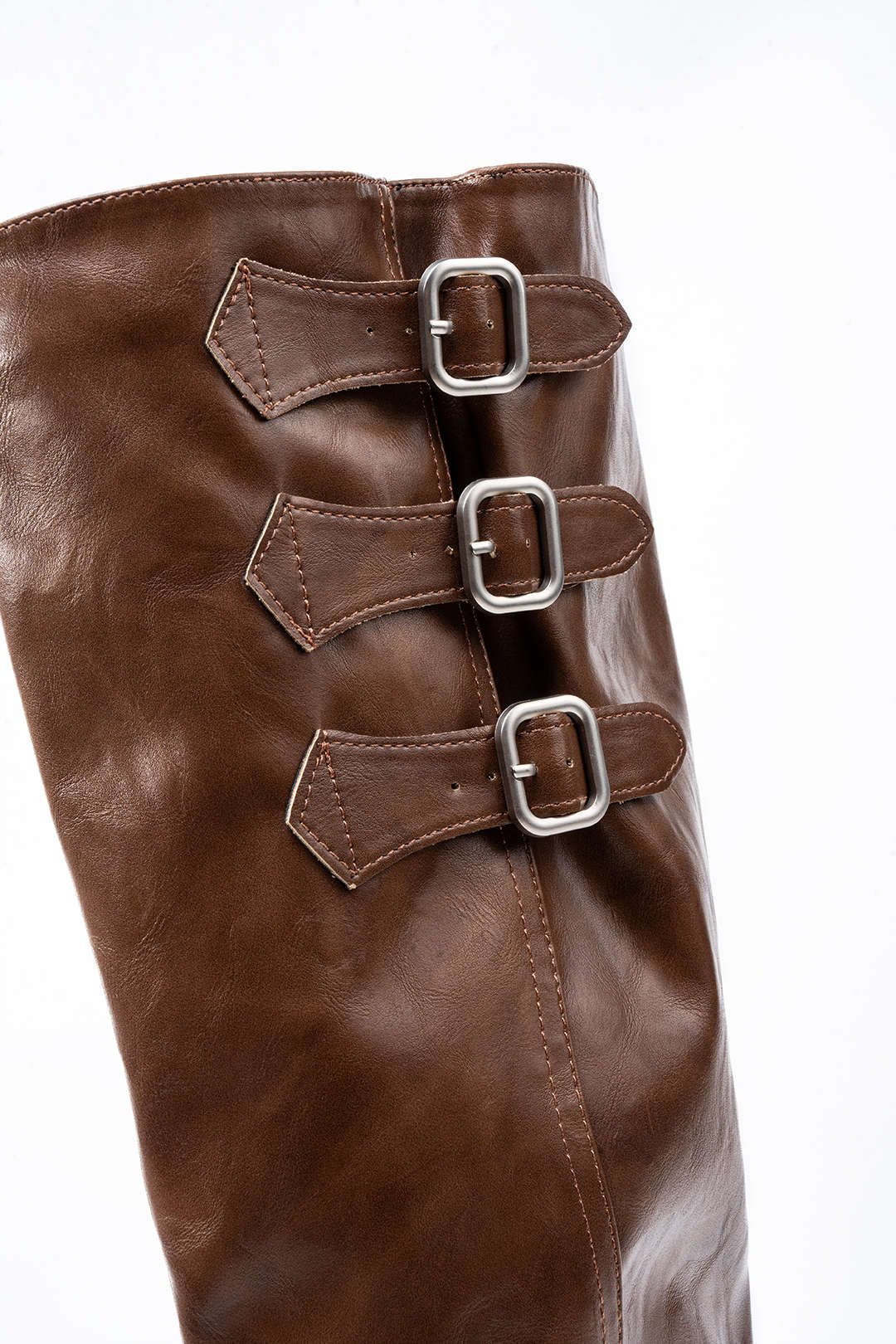 Leather Buckle Pointed Knee High Boots - Image 3